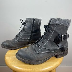 Crown Vintage Black Moto Style Lace-Up/Zip-Up Size 8